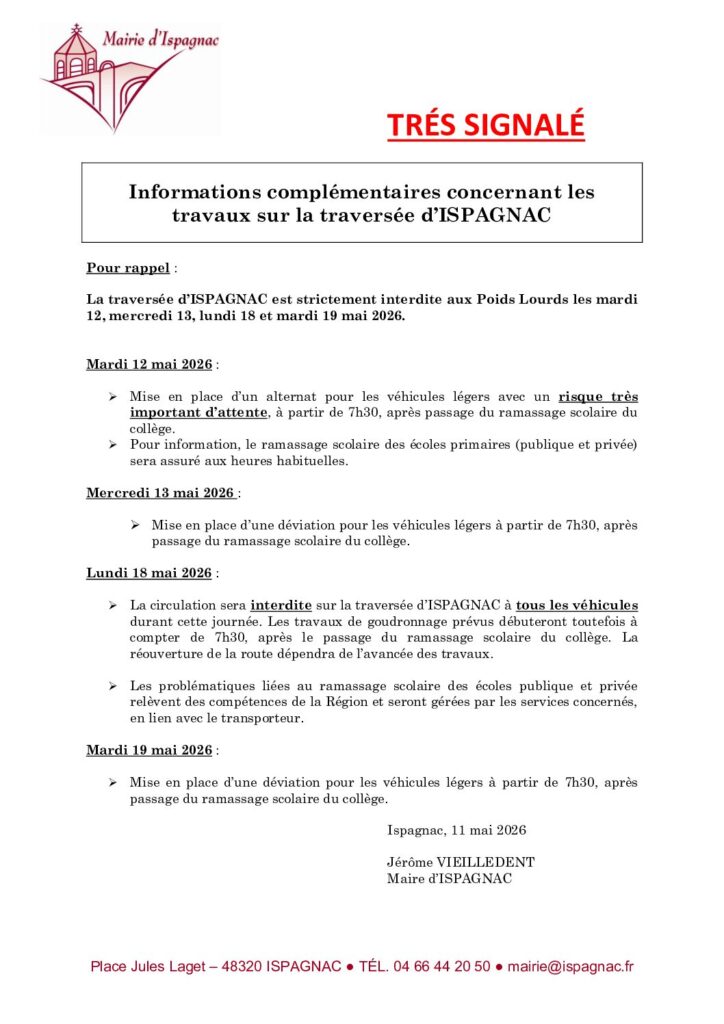FERMETURE ROUTE GOUDRON MAI 2026 INFO COMPLEMENTAIRE
